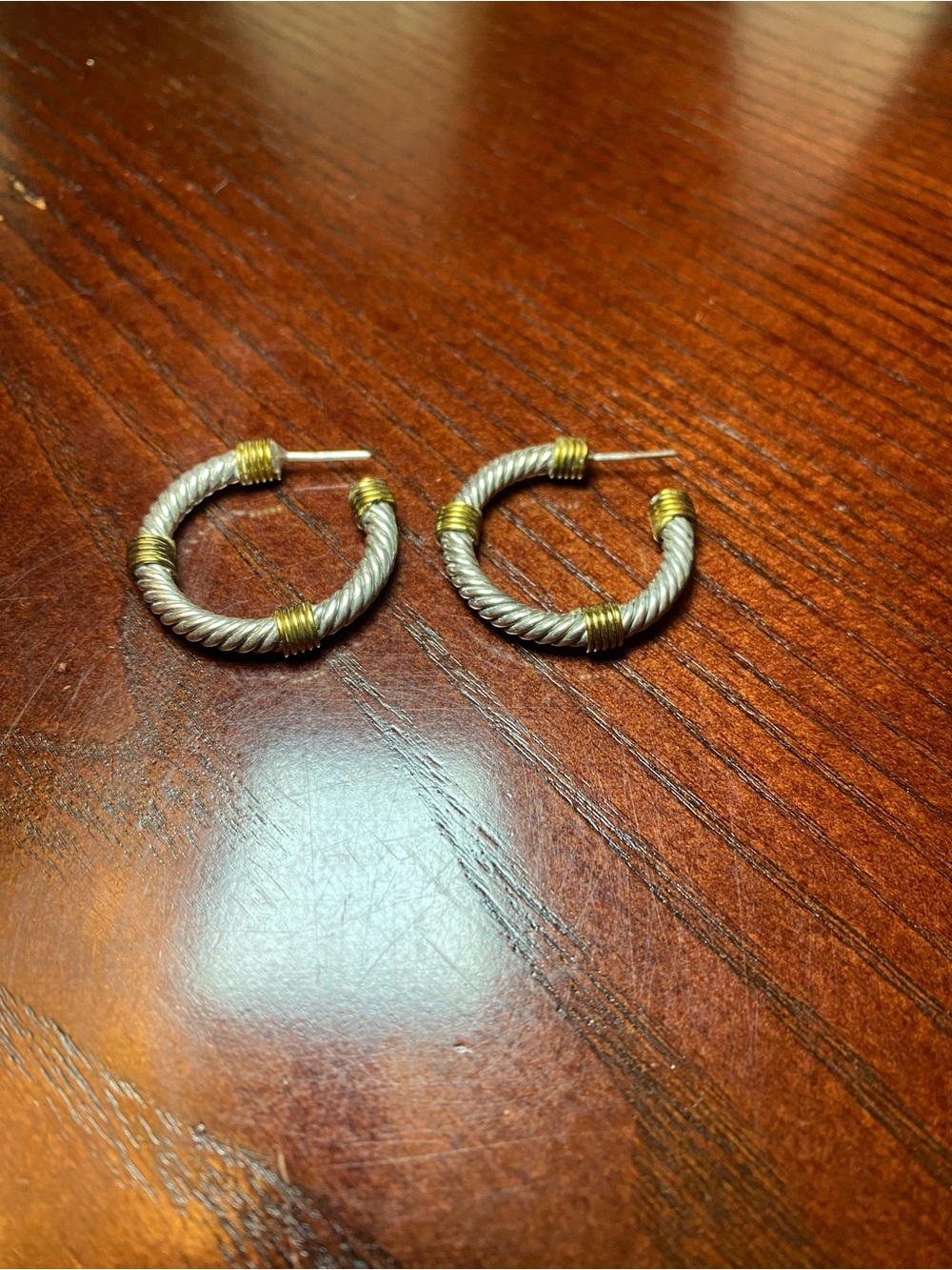 Two-Tone Rope Hoop Earrings - no Markings - Picture 2 of 5